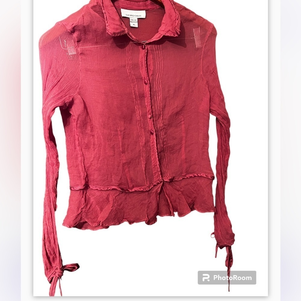 Luciano Dante 100% Silk Blouse Sz XL Pink Long Sleeve